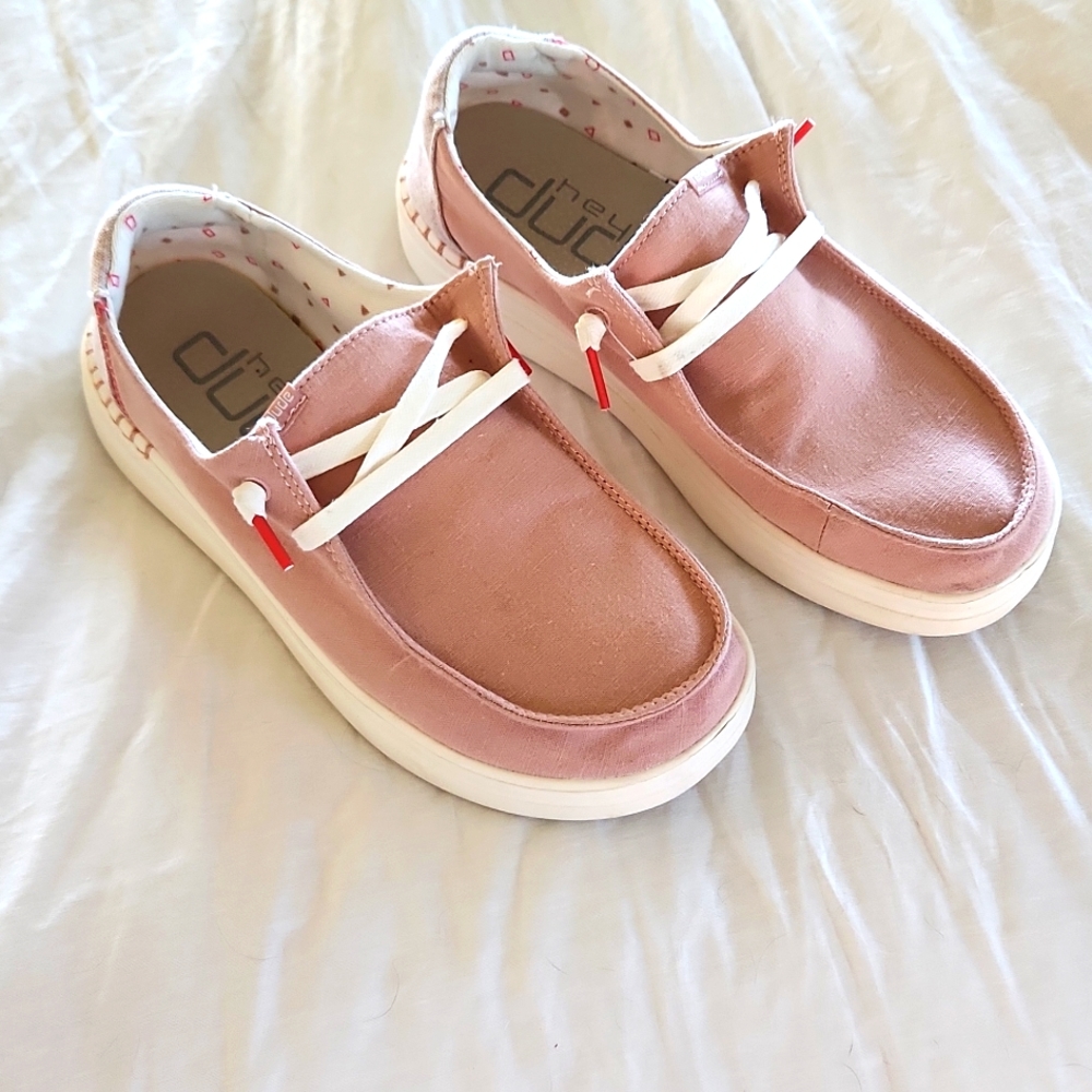 Hey Dude slip on canvas women's shoes.  Size 6